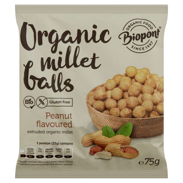 glutenfreier Snack Biopont-Extruded-millet-balls,-peanut-flavoured,-organic-75g