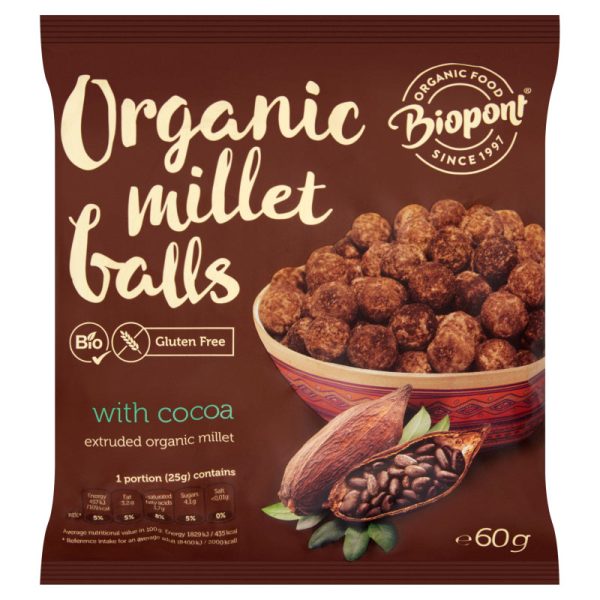 glutenfreier Snack Extruded-millet-balls-cocoa-flavor-organic-60-g